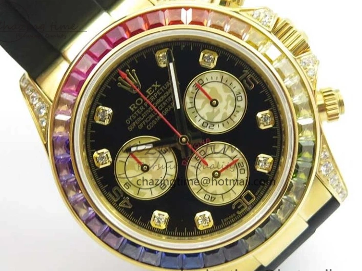 MiroTime 0124 Daytona 116589RBOW YG Rainbow Crystal BLF Best Edition Black Dial on Rubber Strap A EasyMatch 3238
